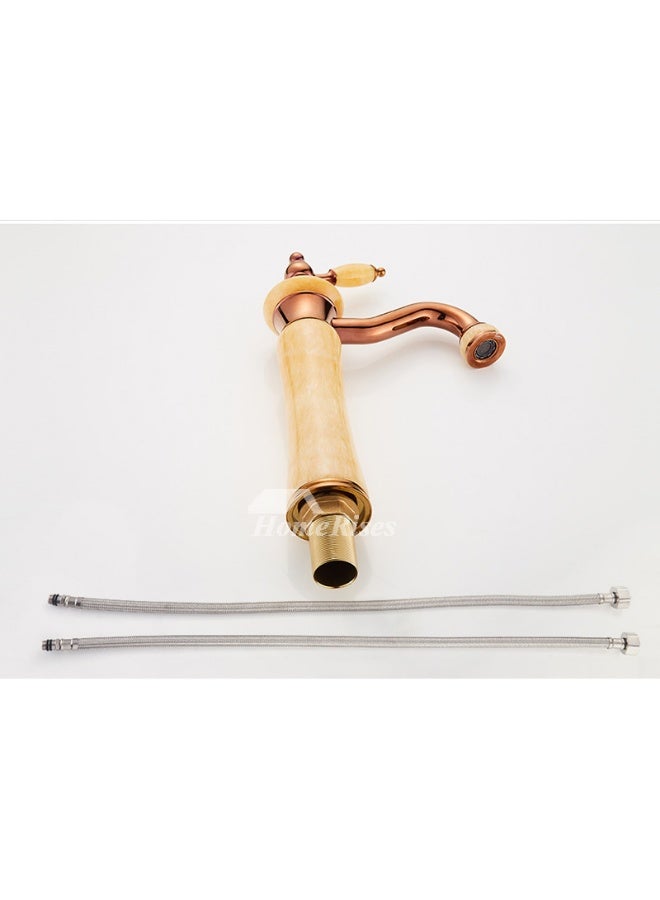 YD Luxury Single Handle Bathroom Sink Faucet with Marble Style Body, Deck Mount Basin Mixer Tap, Solid Brass Construction, High Arc Spout Vanity Faucet for Countertop Wash Basin - Image 5